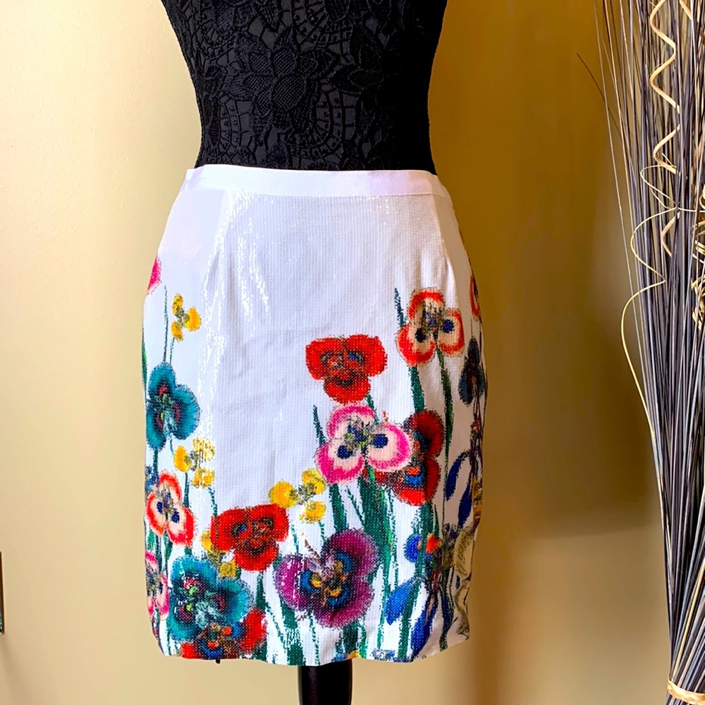 Cluny Floral White Pansy Iris Sequin Skirt